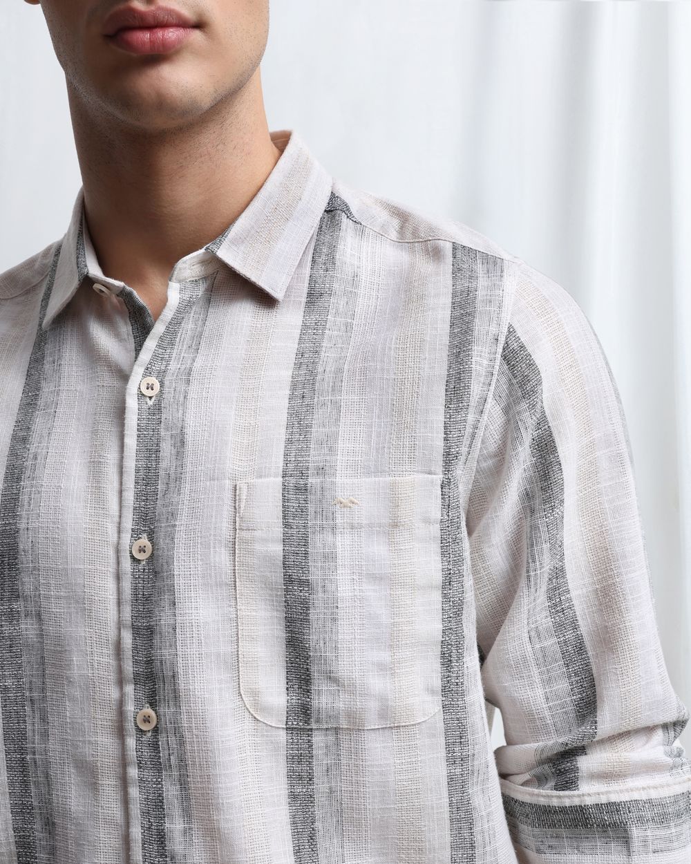 Off White Dobby Stripe Slim Fit Casual Shirt