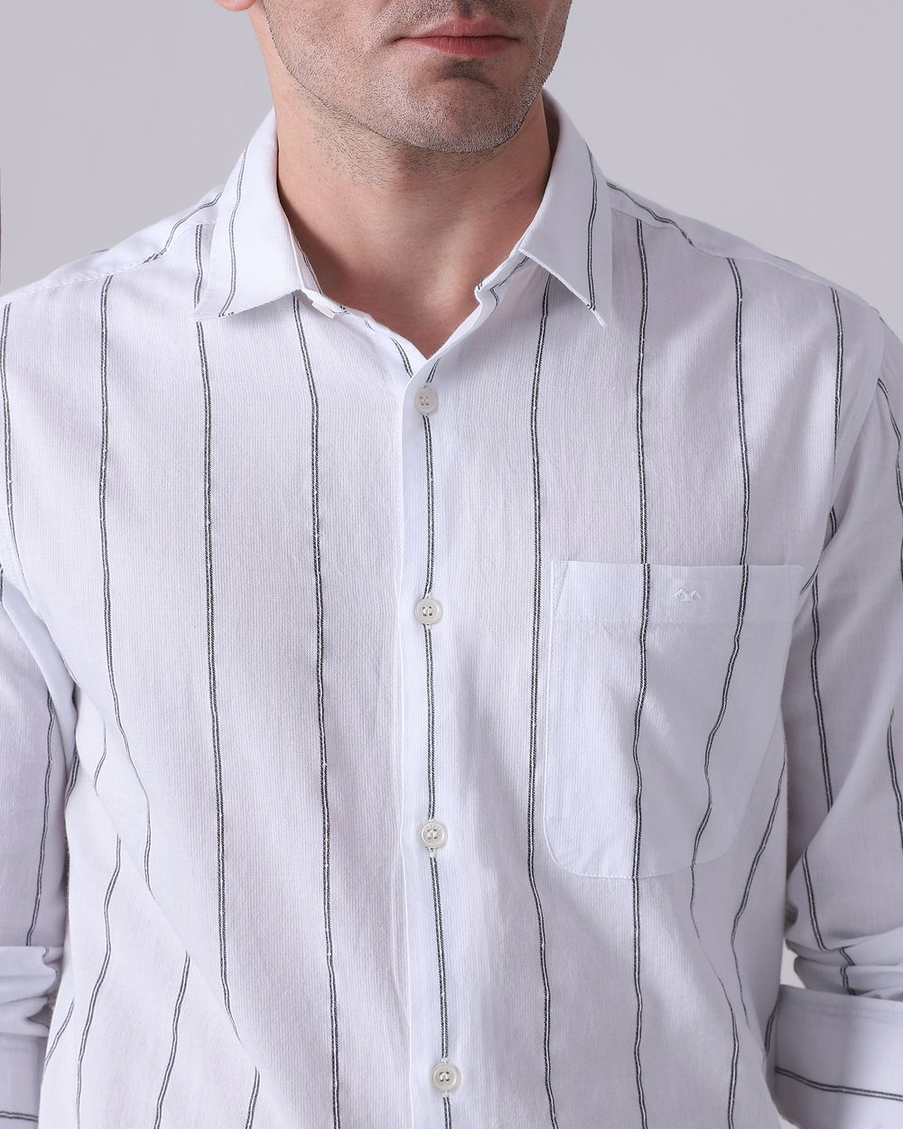 White Dobby Stripe Slim Fit Casual Shirt
