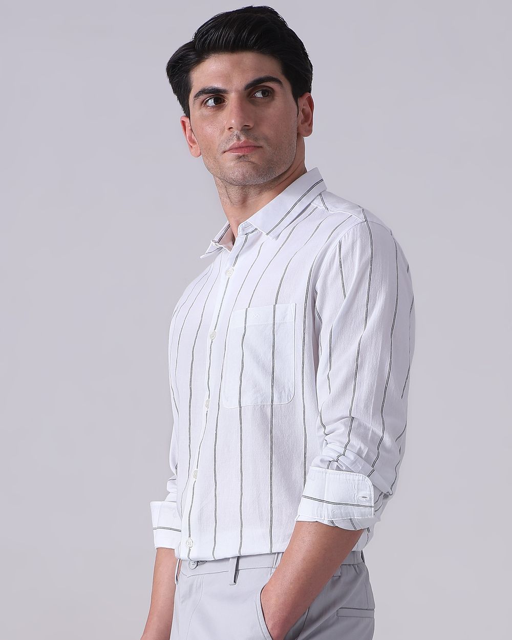 White Dobby Stripe Slim Fit Casual Shirt