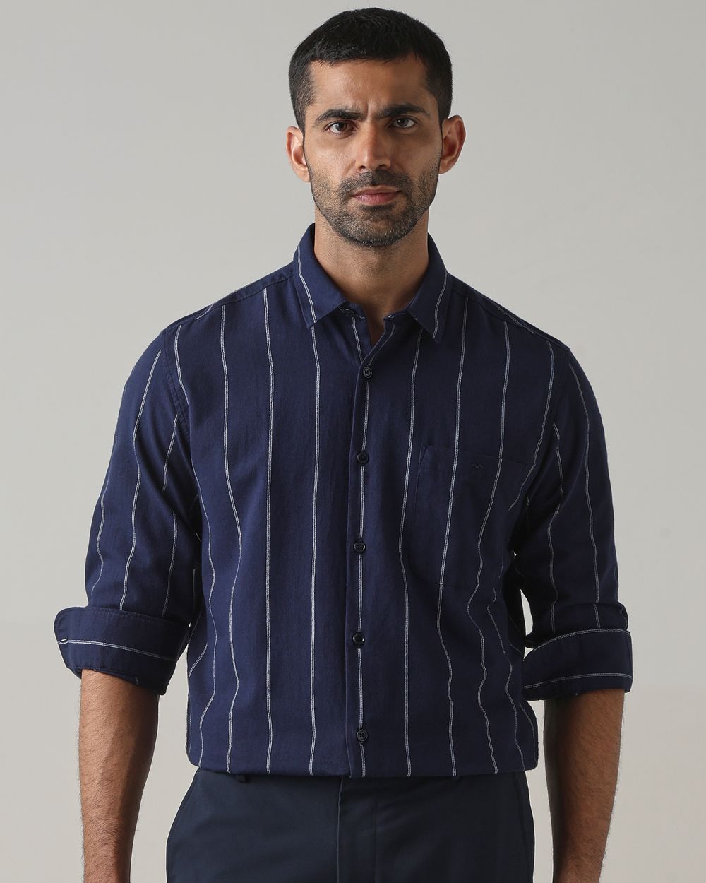 Navy Dobby Stripe Slim Fit Casual Shirt