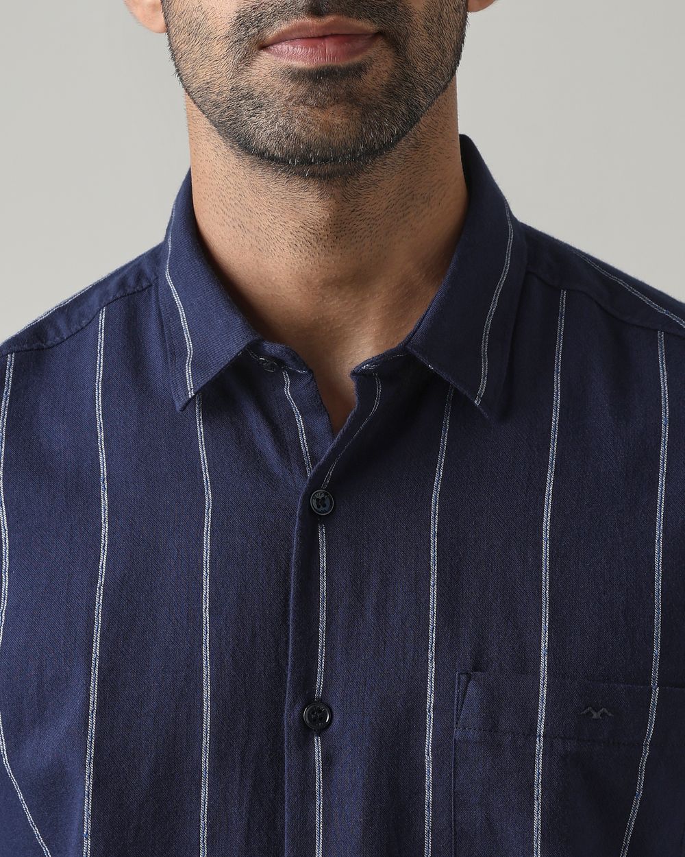 Navy Dobby Stripe Slim Fit Casual Shirt