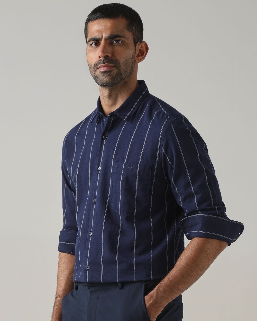 Navy Dobby Stripe Slim Fit Casual Shirt