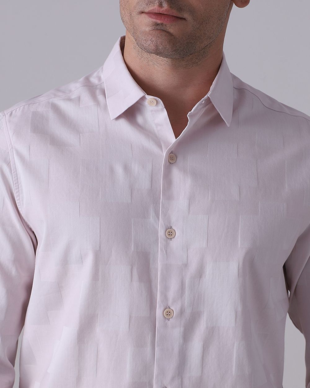 Pastel Pink Dobby Check Slim Fit Casual Shirt