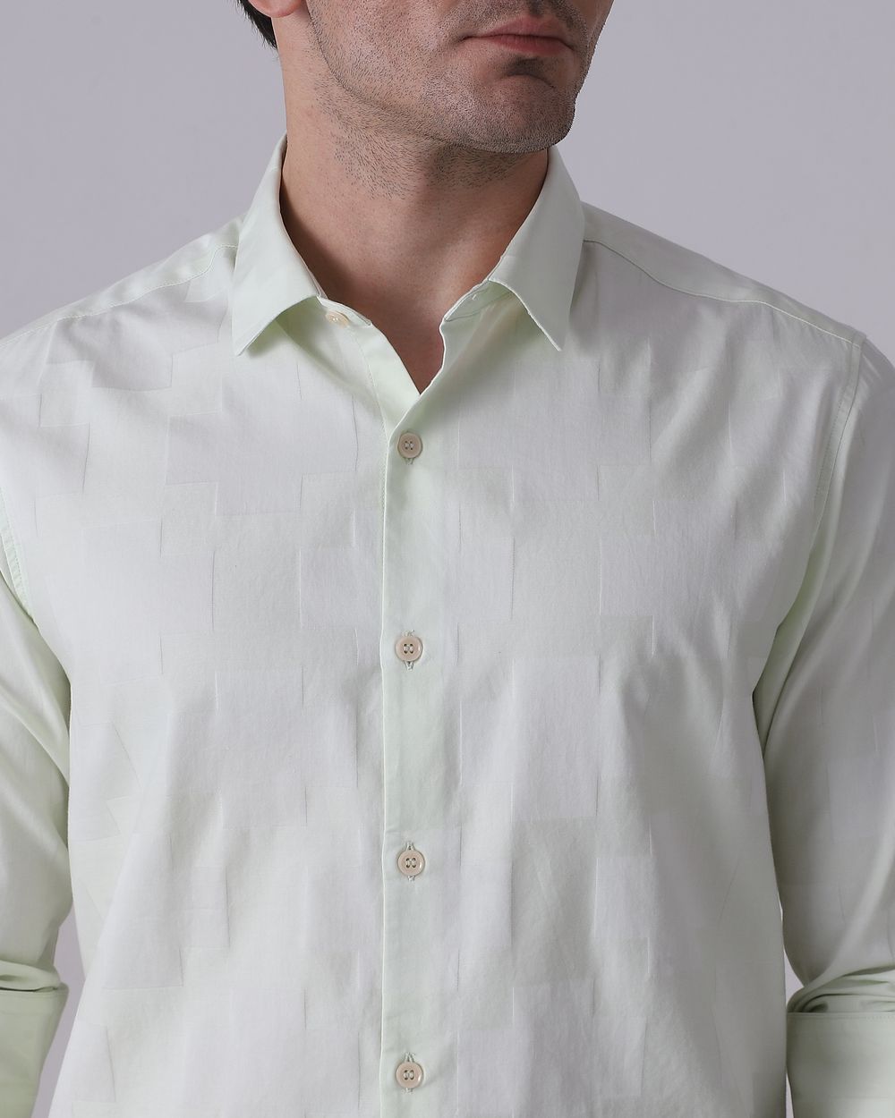 Light Green Dobby Check Slim Fit Casual Shirt