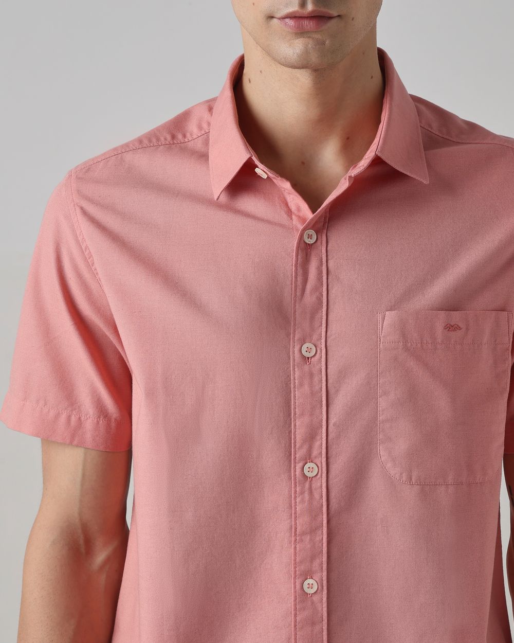 Pink Cotton Linen Plain Slim Fit Casual Shirt