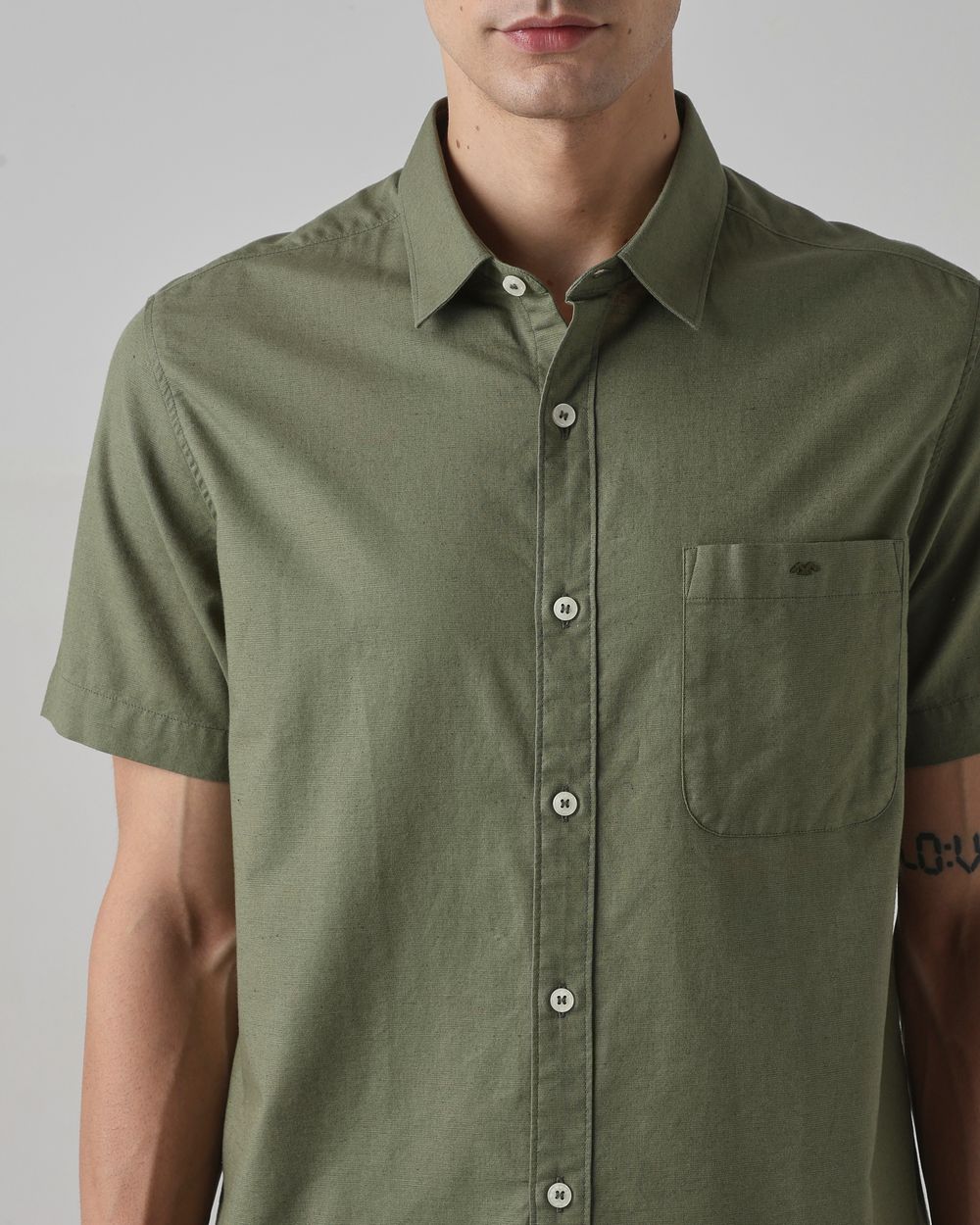 Light Olive Cotton Linen Plain Slim Fit Casual Shirt