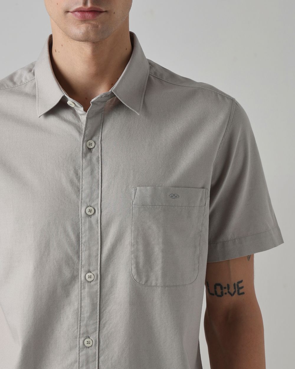 Light Grey Cotton Linen Plain Slim Fit Casual Shirt