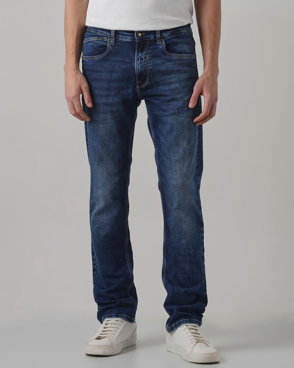 Dark Indigo Blue Straight Fit Denim Deluxe Stretch
