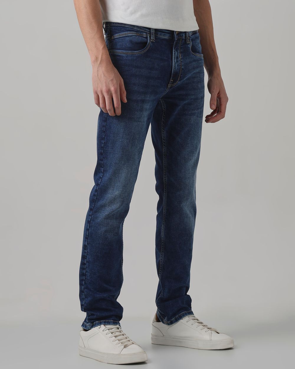 Dark Indigo Blue Straight Fit Denim Deluxe Stretch