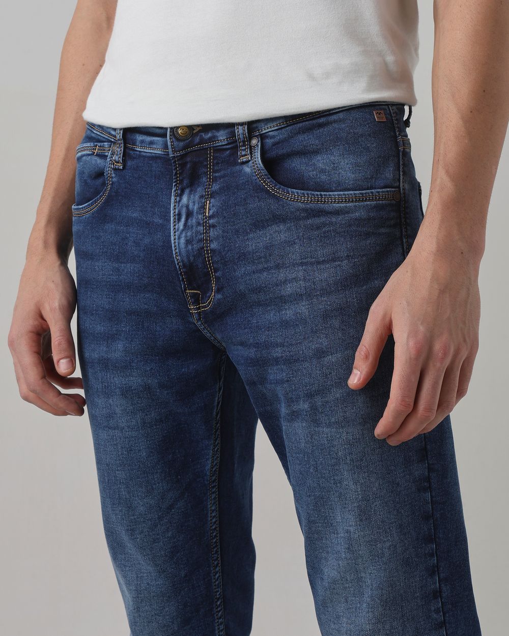 Dark Indigo Blue Straight Fit Denim Deluxe Stretch