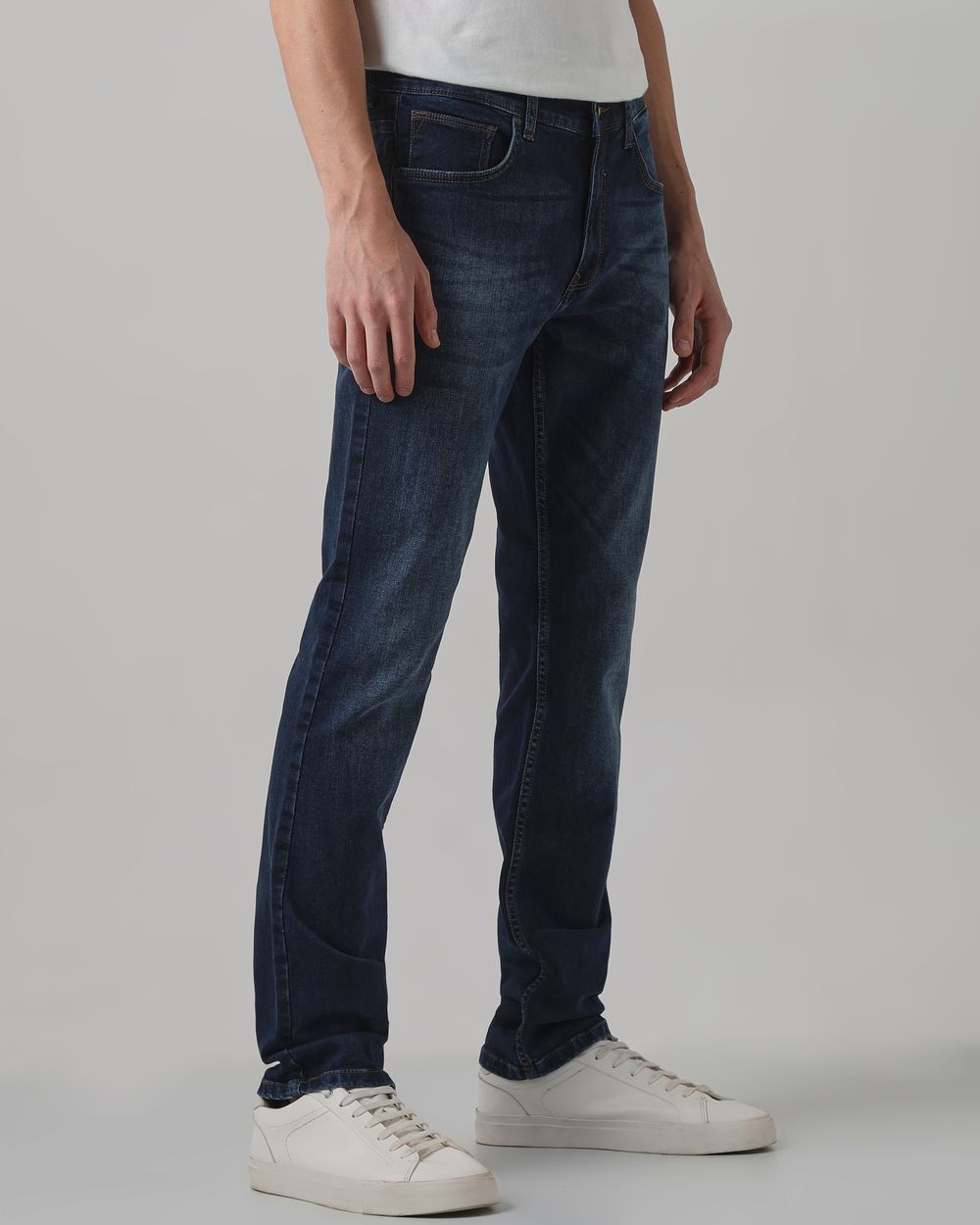 Dark Indigo Blue Straight Fit Denim Deluxe Stretch