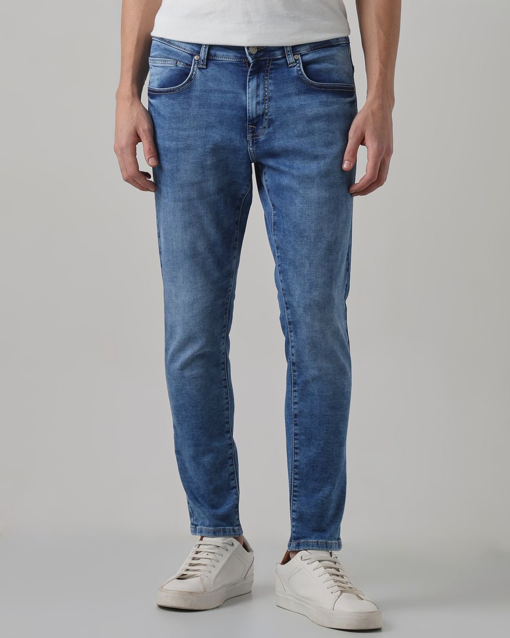 Mid Blue Ankle Length Denim Deluxe Stretch