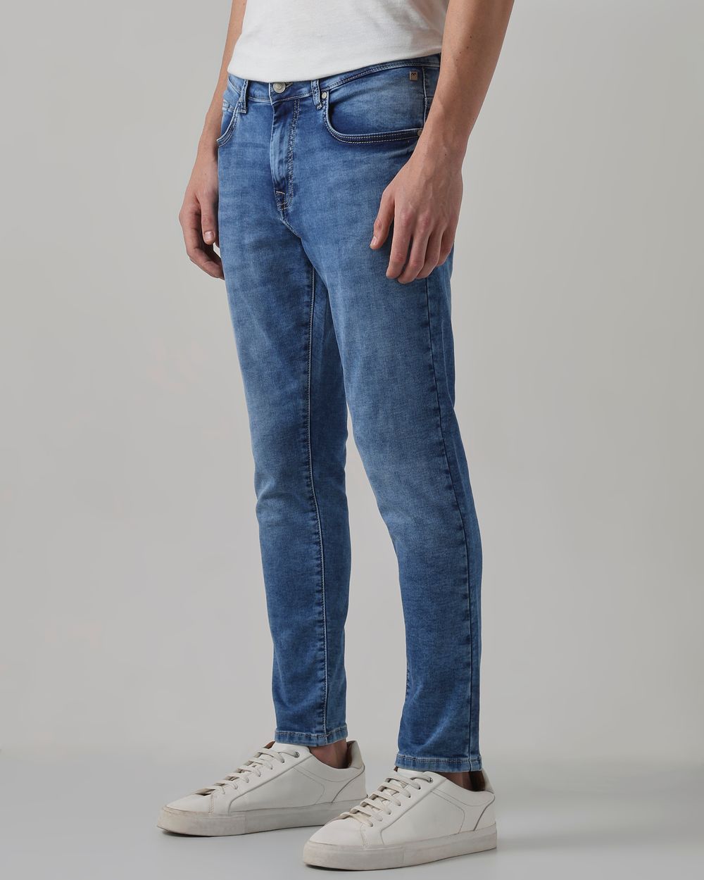 Mid Blue Ankle Length Denim Deluxe Stretch