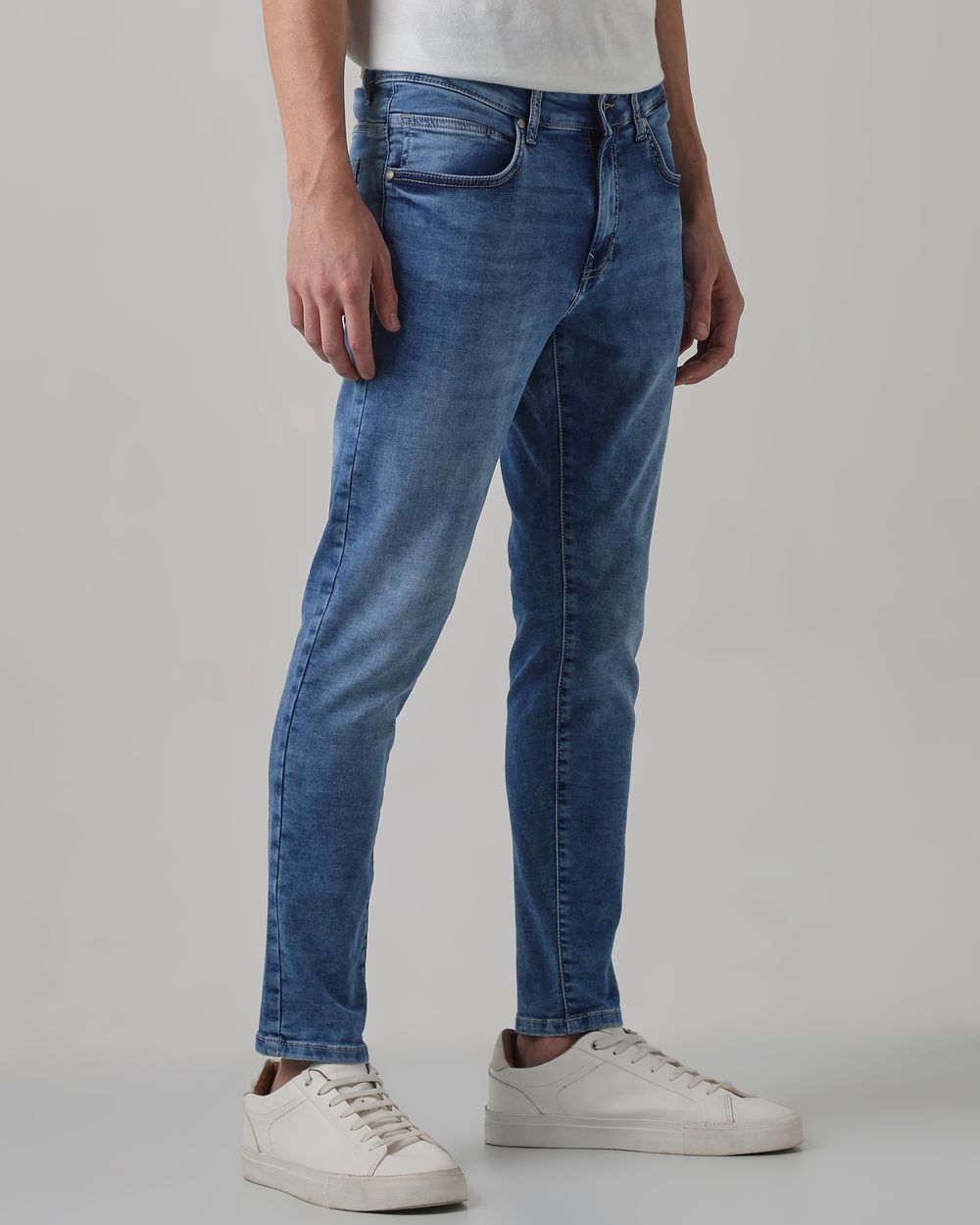 Mid Blue Ankle Length Denim Deluxe Stretch