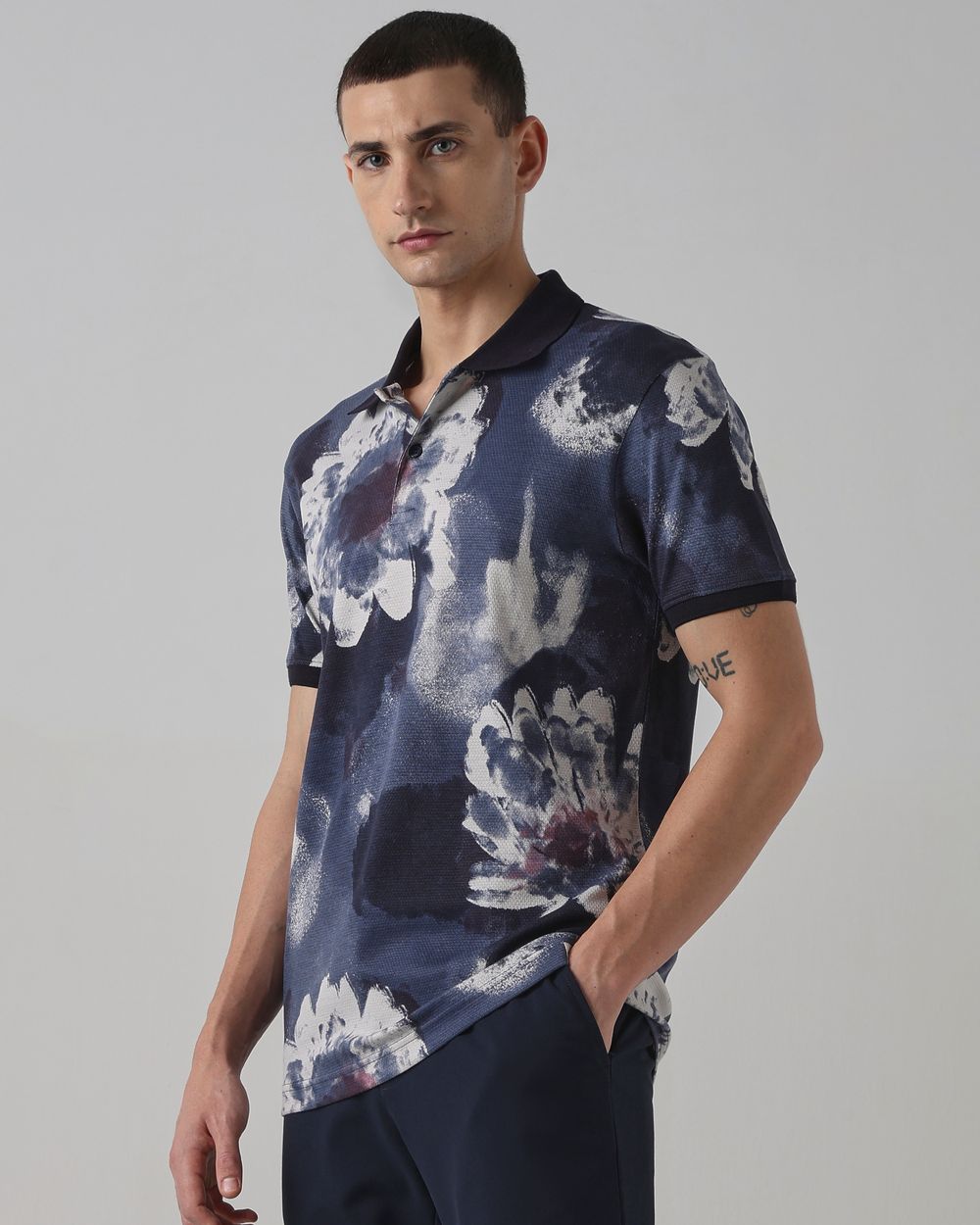 Lilac Floral Print Stretch Polo