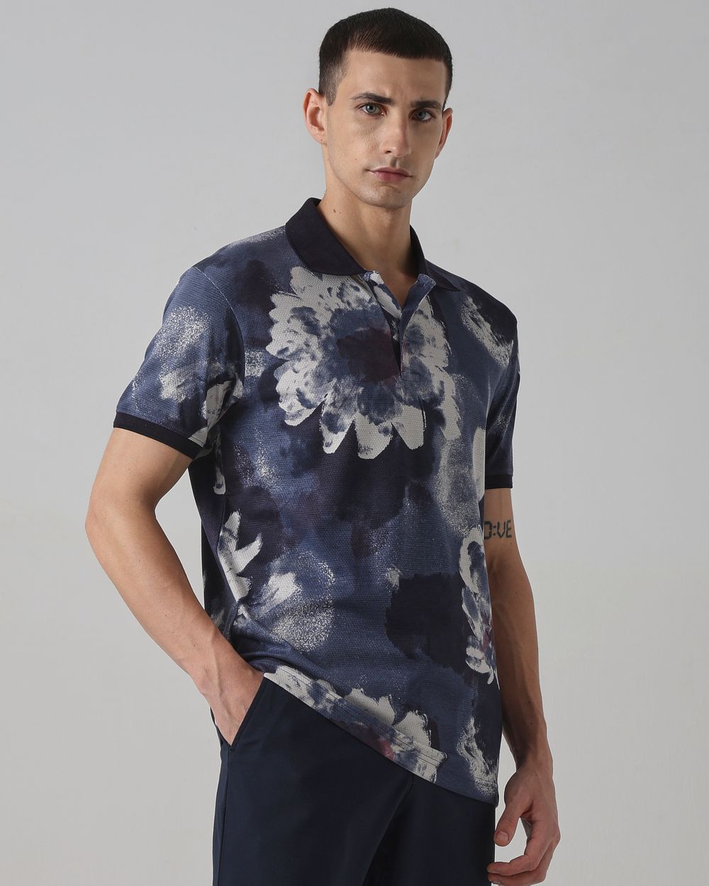 Lilac Floral Print Stretch Polo