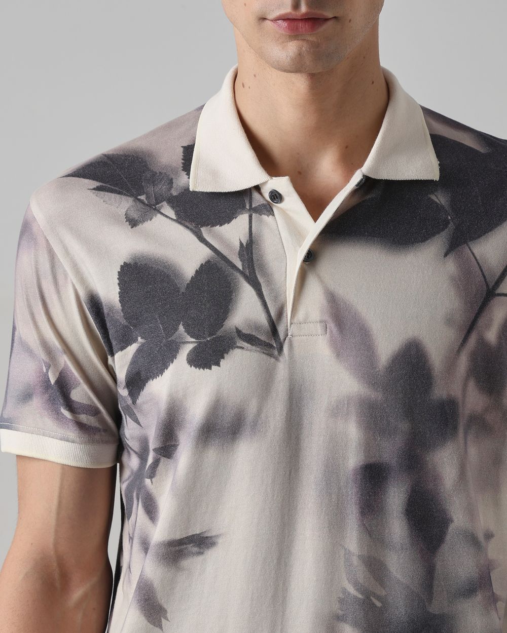 Light Grey Leaf Print Polo