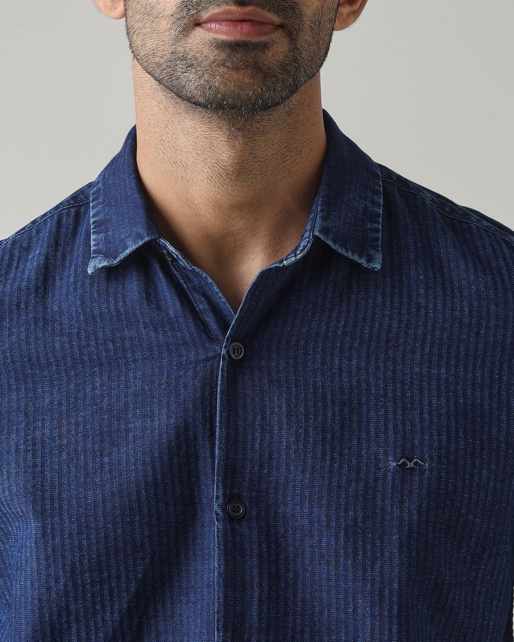 Indigo Blue Textured Stripe Slim Fit Casual Shirt