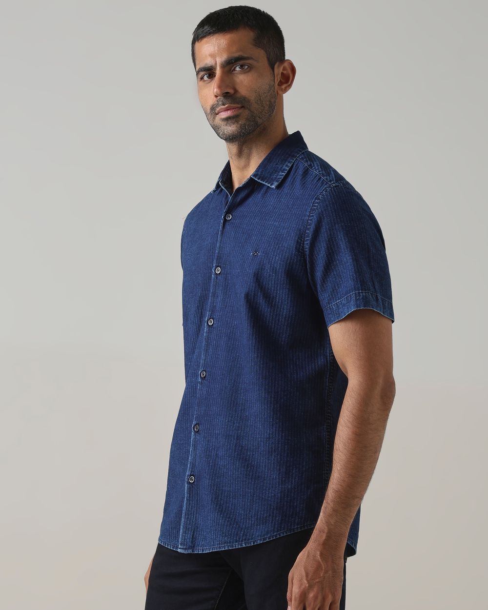Indigo Blue Textured Stripe Slim Fit Casual Shirt