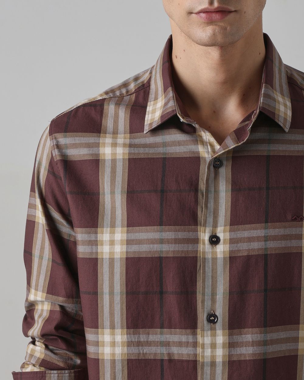 Brown Large Check Slim Fit Casual Shirt