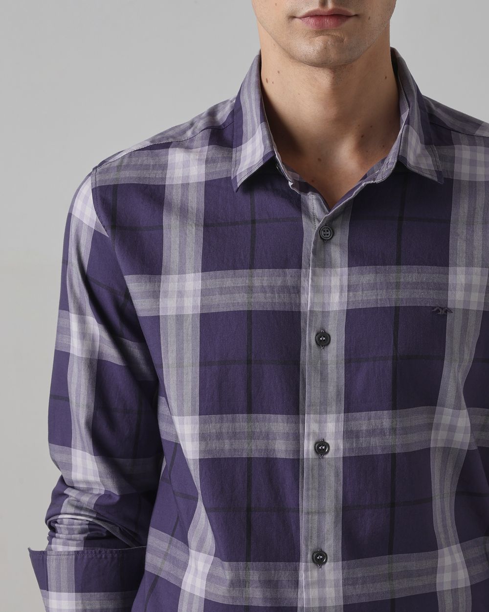 Blue Grey Large Check Slim Fit Casual Shirt