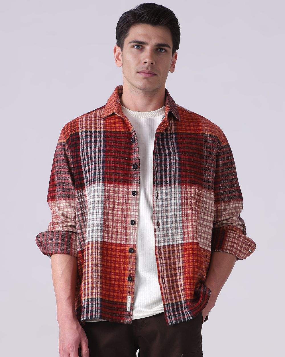Rust Large Check Slim Fit Casual Shirt