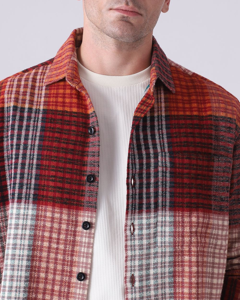 Rust Large Check Slim Fit Casual Shirt