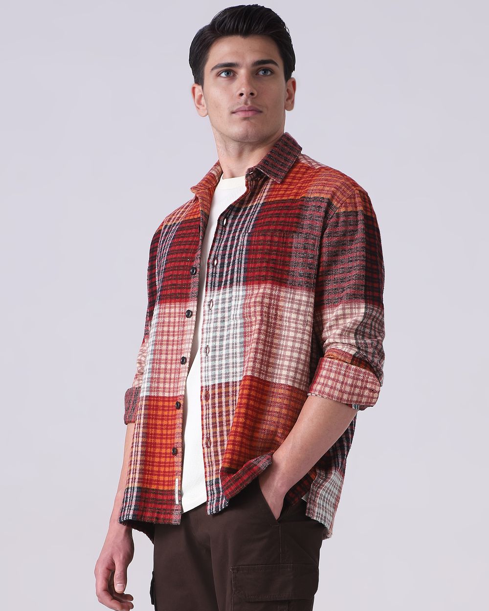 Rust Large Check Slim Fit Casual Shirt