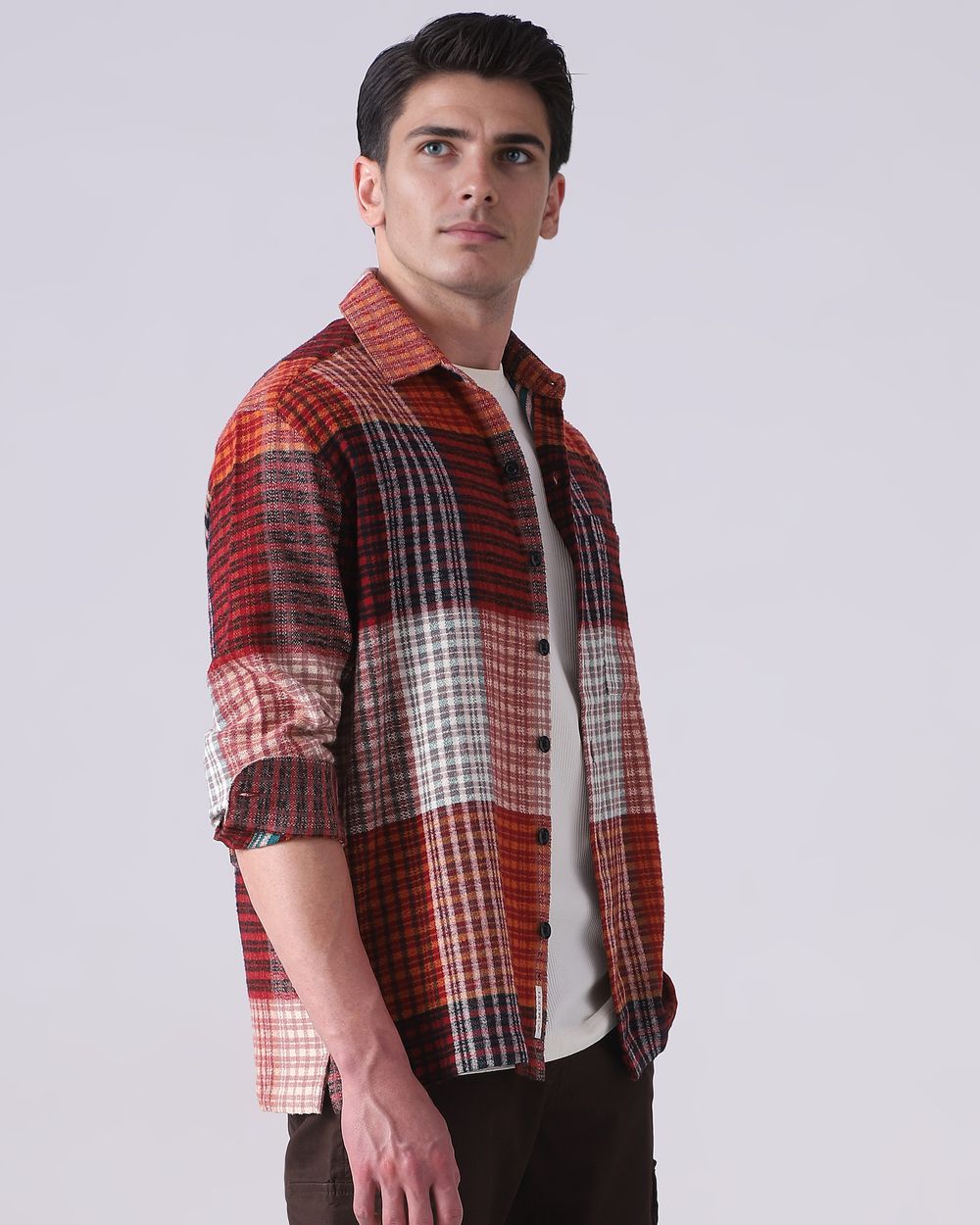 Rust Large Check Slim Fit Casual Shirt