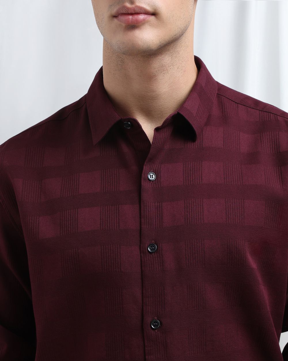 Maroon Dobby Check Slim Fit Casual Shirt