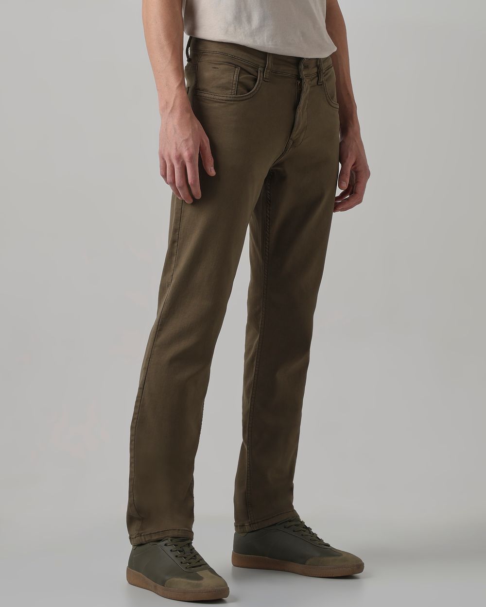 Olive Straight Fit Superstretch Coloured Jeans