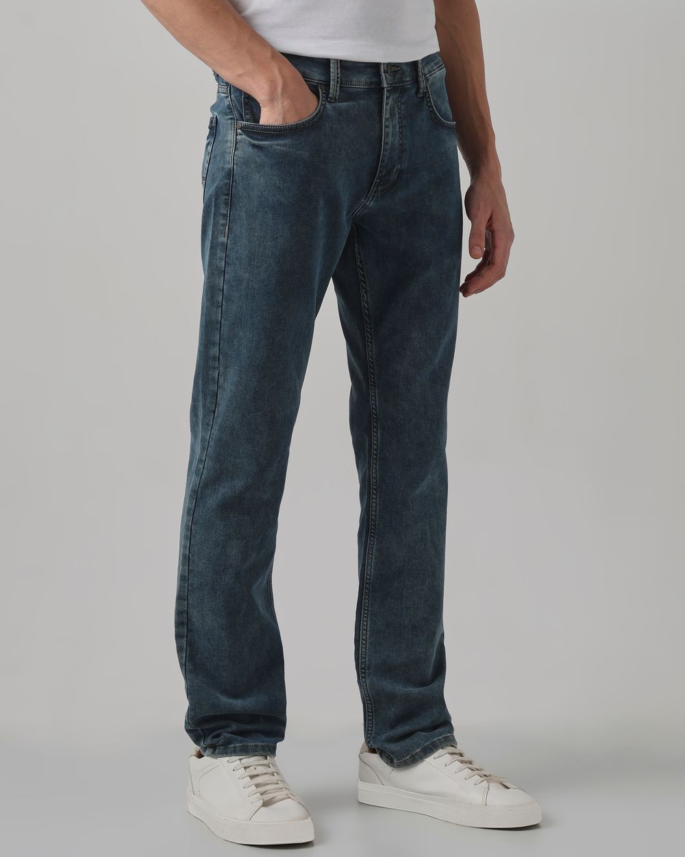 Olive Straight Fit Denim Deluxe Stretch