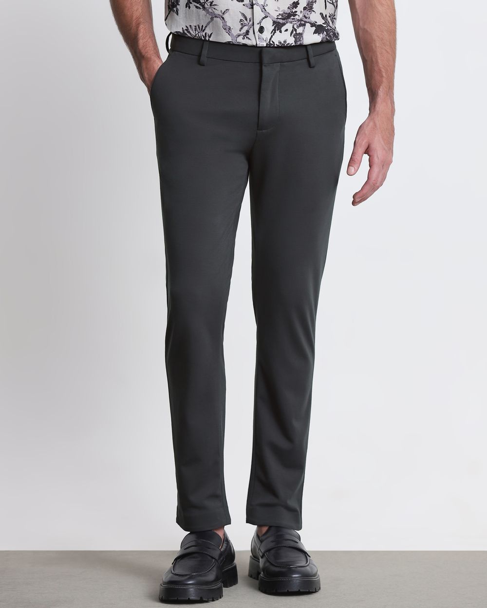 Charcoal Ankle Length Flat Front Pants