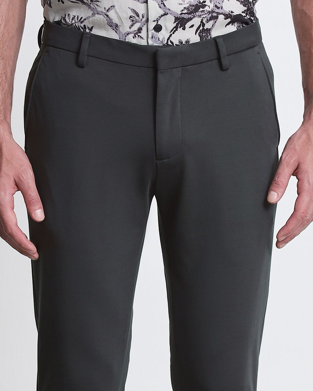 Charcoal Ankle Length Flat Front Pants