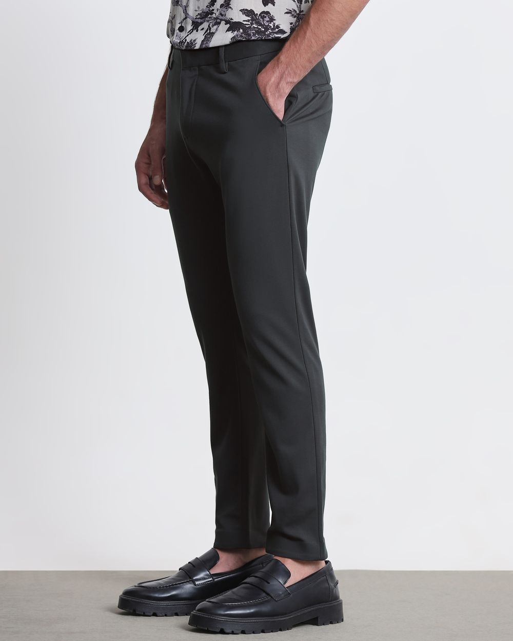 Charcoal Ankle Length Flat Front Pants