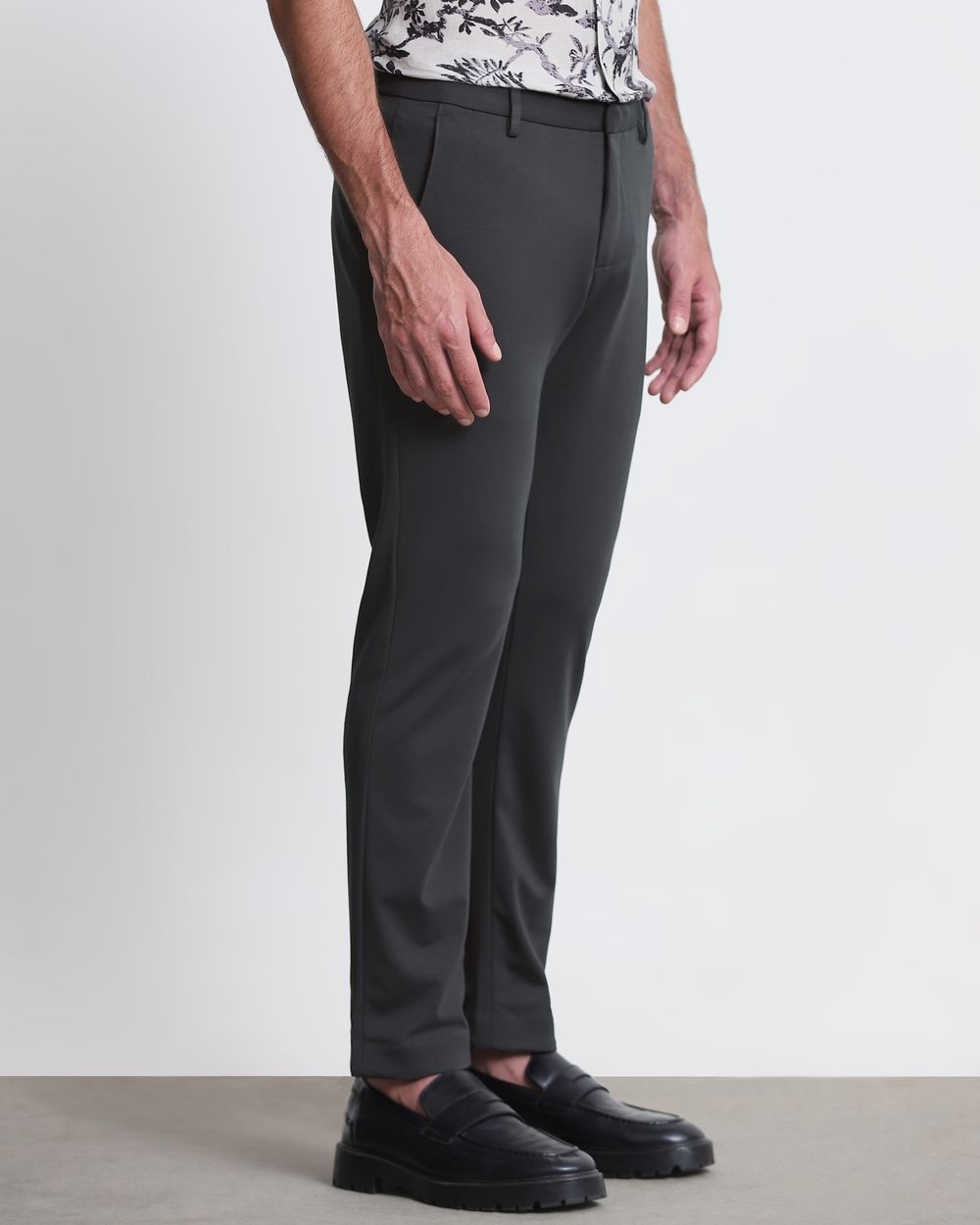 Charcoal Ankle Length Flat Front Pants