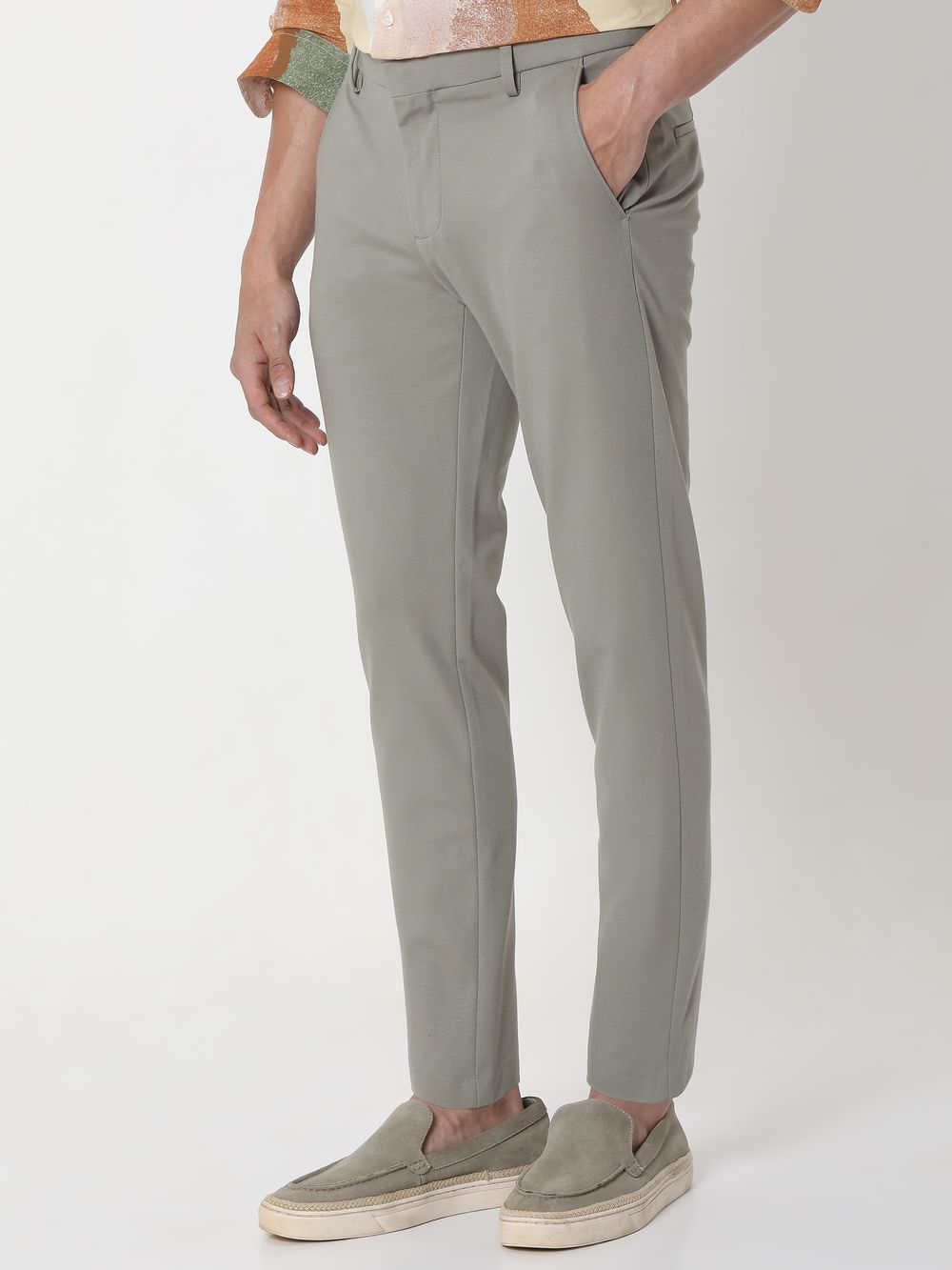 Light Olive Ankle Length Flat Front Pants