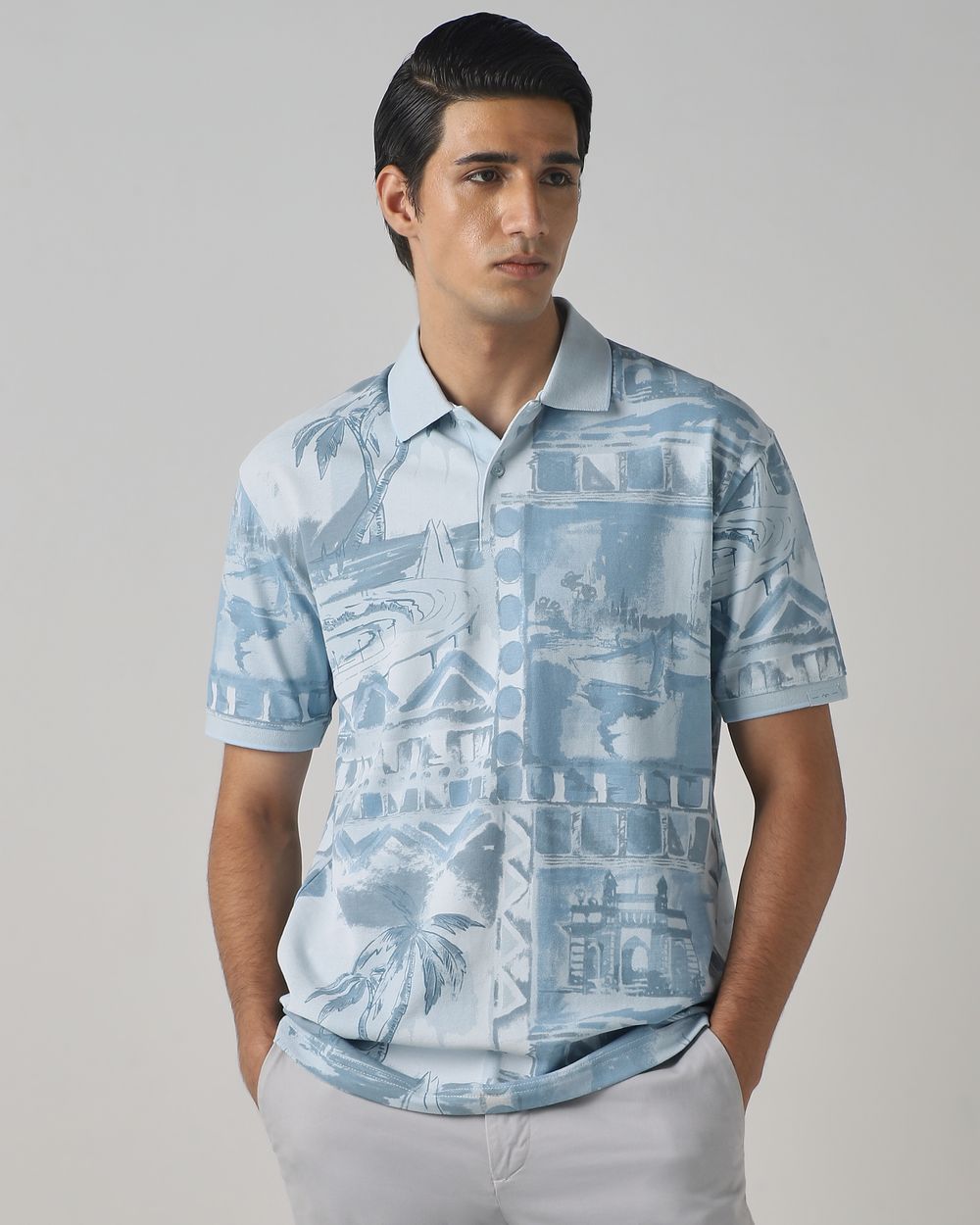 Light Blue Mumbai Print Polo