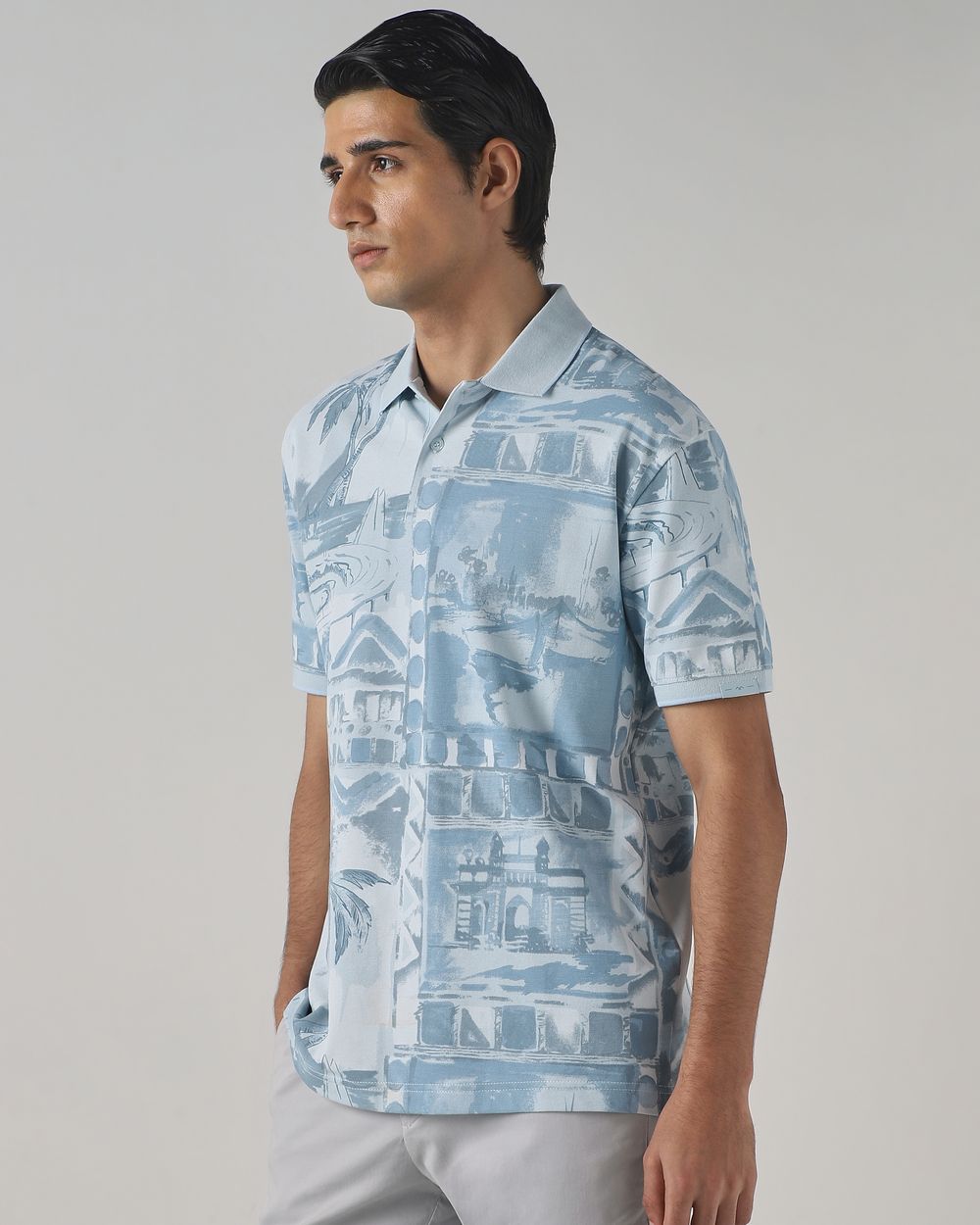 Light Blue Mumbai Print Polo