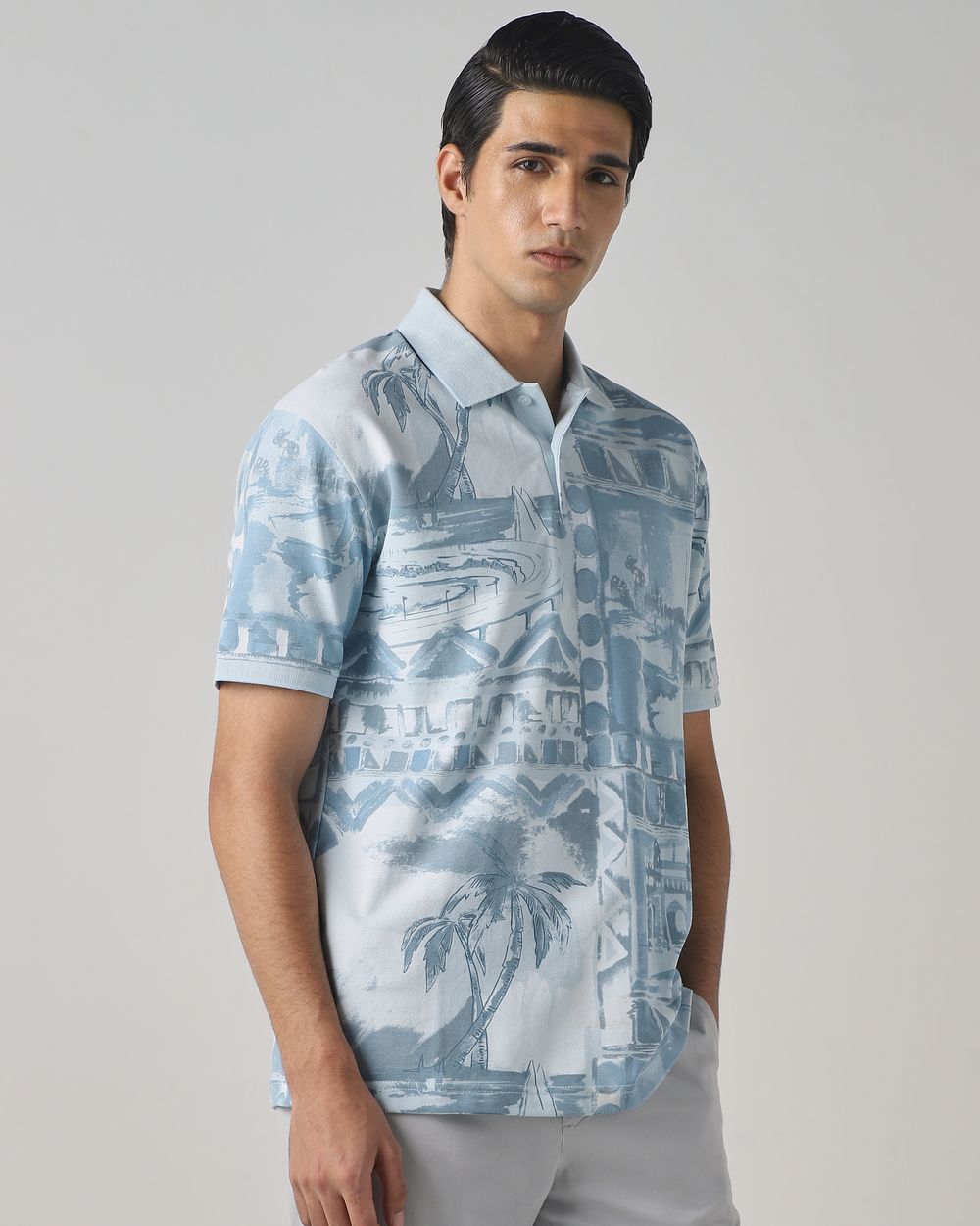 Light Blue Mumbai Print Polo