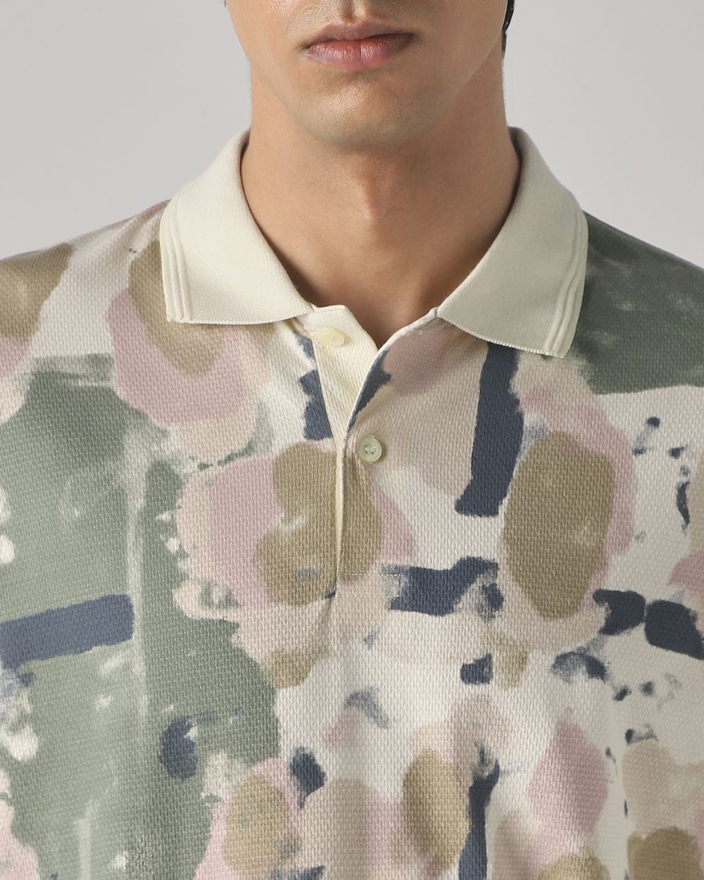 Beige Abstract Print Polo