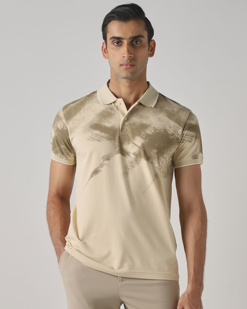 Beige Abstract Print Polo