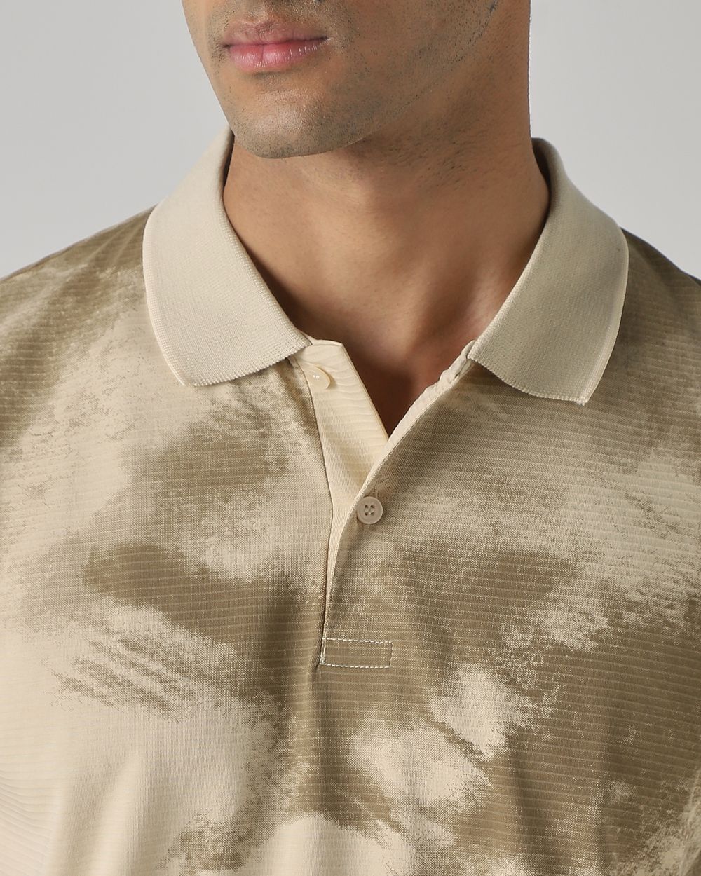 Beige Abstract Print Polo
