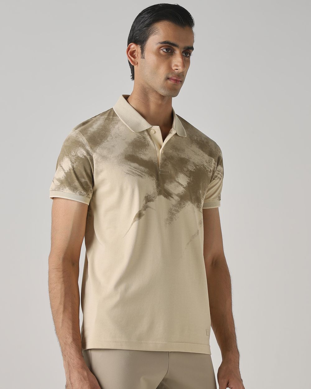 Beige Abstract Print Polo