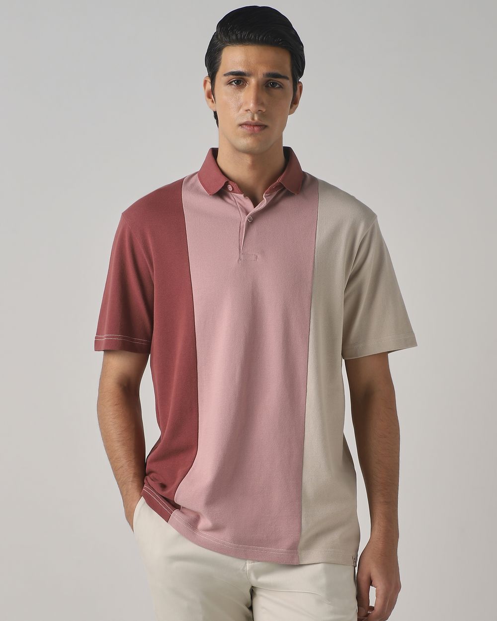 Pink Colorblocked Stripe Polo