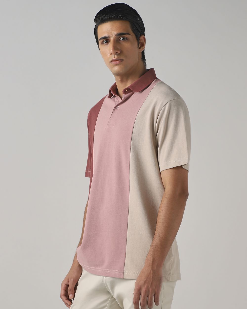 Pink Colorblocked Stripe Polo