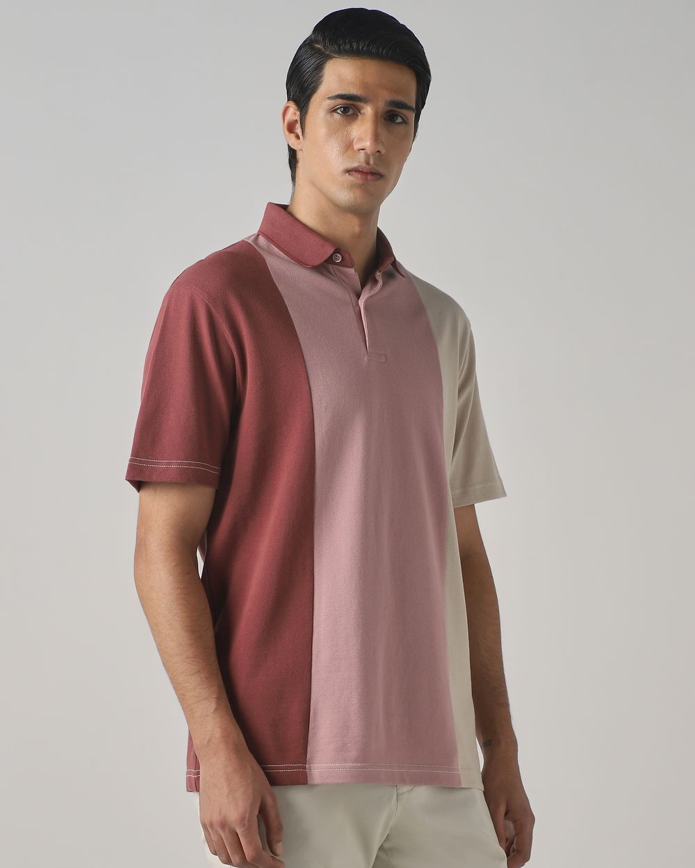 Pink Colorblocked Stripe Polo