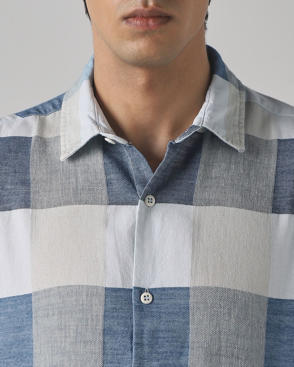 Iced Light Blue Dobby Check Slim Fit Casual Shirt