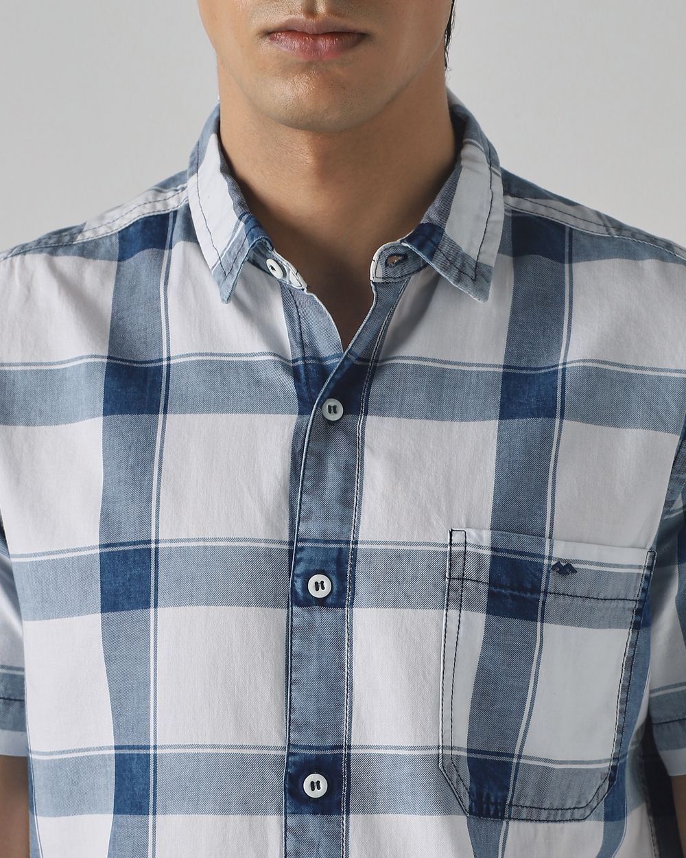 Indigo Blue Denim Check Slim Fit Casual Shirt