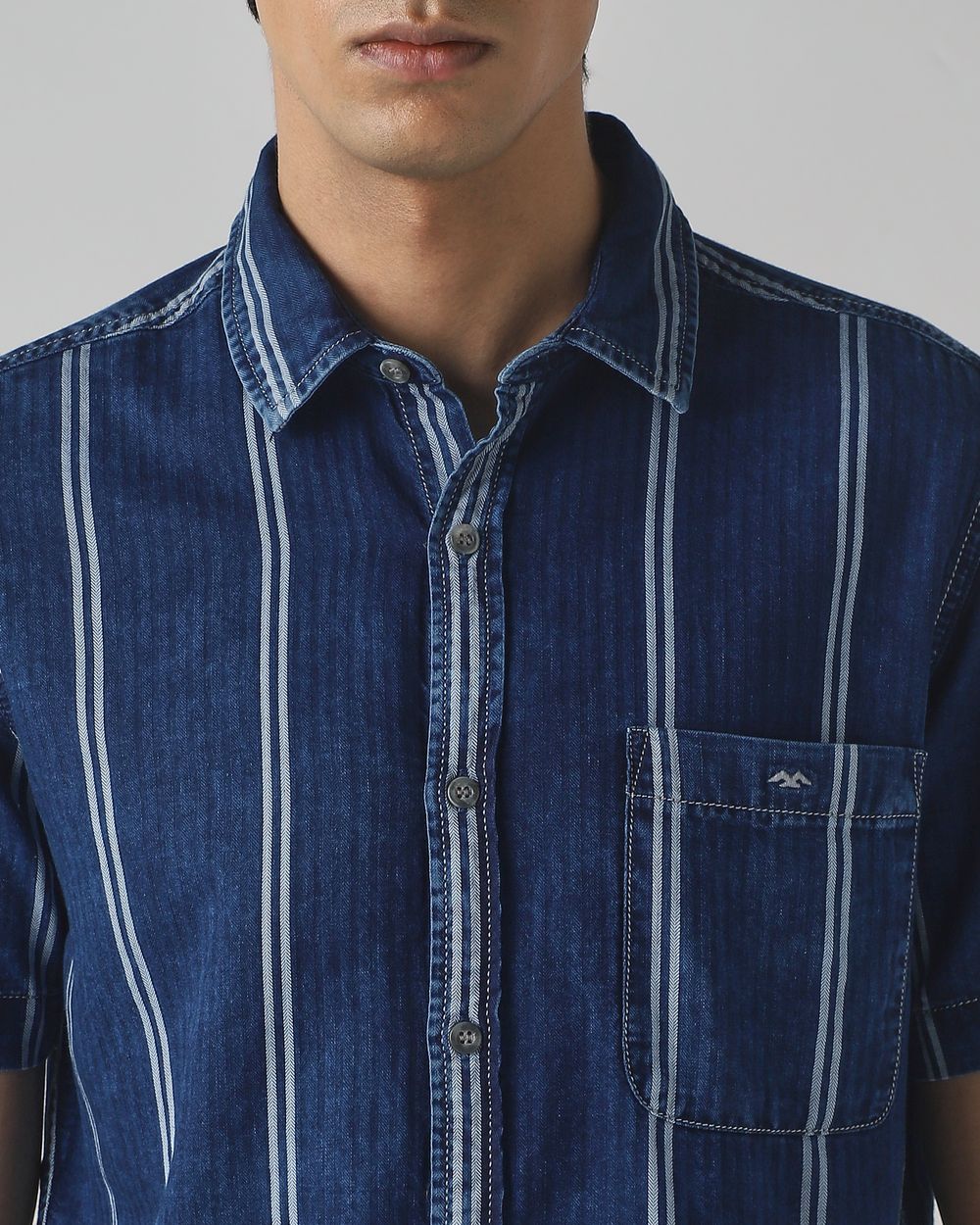 Indigo Blue Denim Stripe Slim Fit Casual Shirt